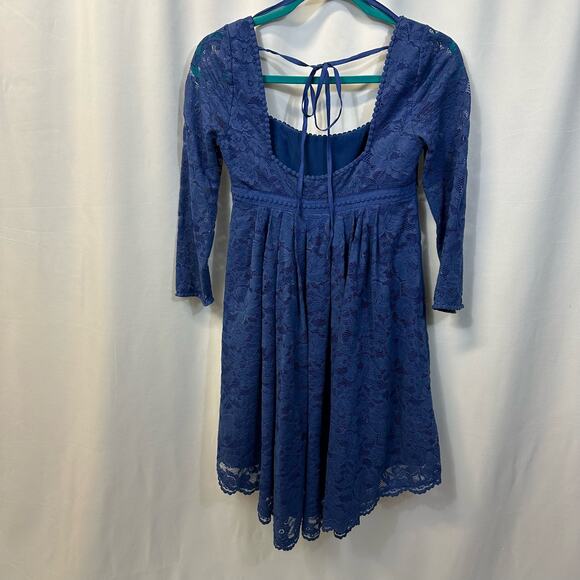 Free People Petit Trianon Royal Blue Lace Babydoll Empire Waist Mini Dress 0 - Picture 5 of 8